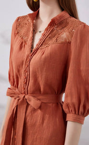 GDS  ILA belted lace dress -Rust