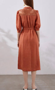 GDS  ILA belted lace dress -Rust